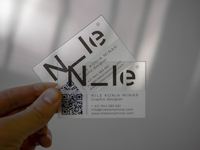 Plastic transparent business cards with white print