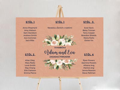 Wedding seating chart on a stand