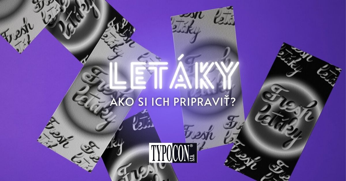 Čierne prázdne letáky s rôznymi lomami s textom názvu článku a logo Typocon v rohu.